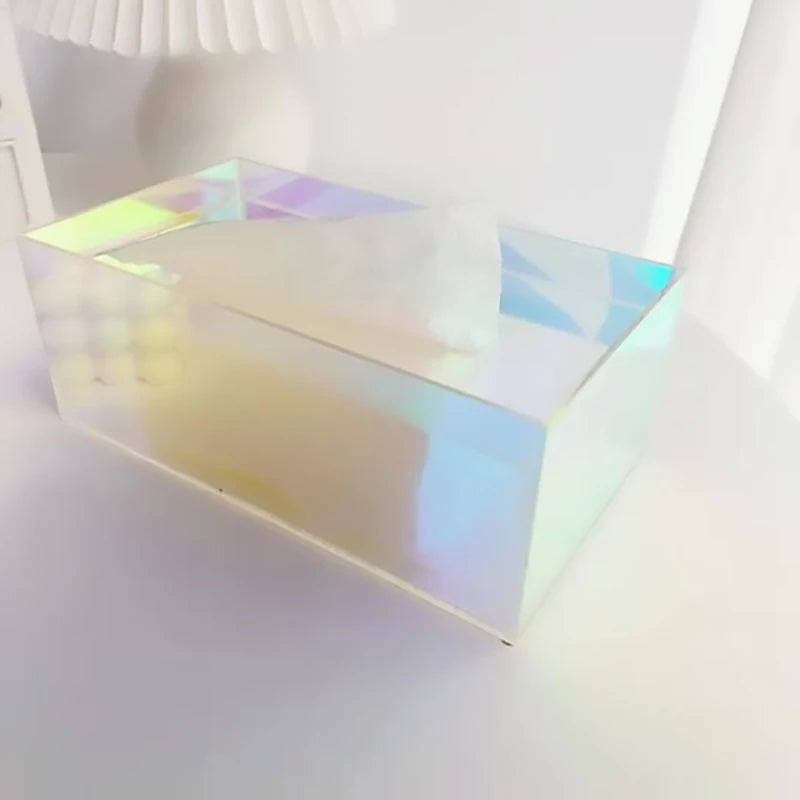 Iridescent Acrylic Tissue Box Holder Dispenser for Facial Tissue, Napkins, Dryer Sheet for Bathroom, Desks, Vanity, Bedroom