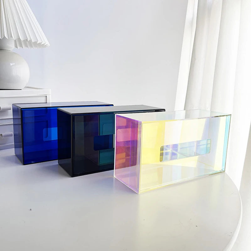 Iridescent Acrylic Tissue Box Holder Dispenser for Facial Tissue, Napkins, Dryer Sheet for Bathroom, Desks, Vanity, Bedroom
