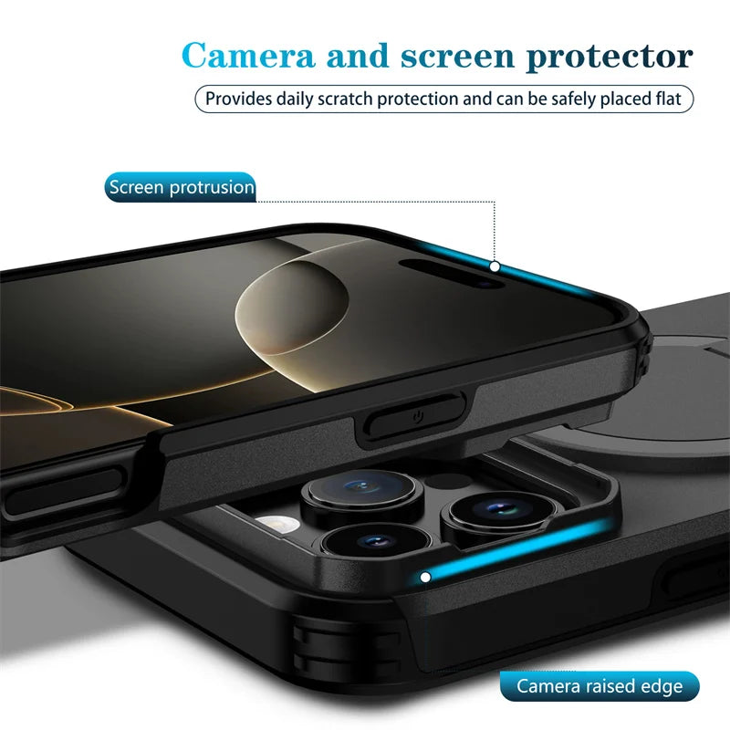 Chromacart For Magsafe Magnetic Wireless Charging Case For iPhone 16 15 14 13 12 11 Pro Max Plus 16e Armor Stand Slide Lens Protector Cover™