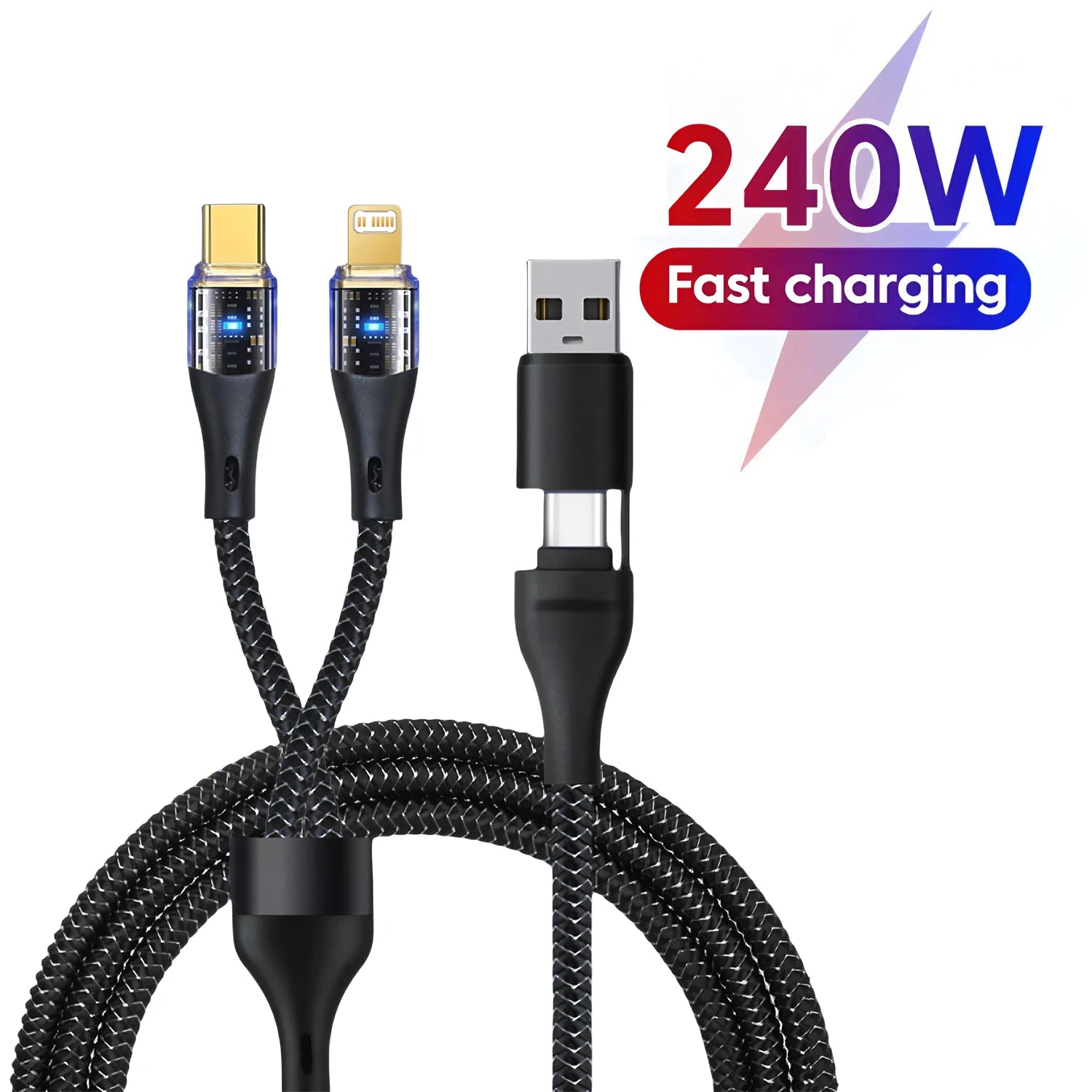 Chromacart 240W 2 in 2 Multi-function Mobile Phone Data Cable PD Fast Charge Cable Charger 4 in 1 for Samsung Huawei Xiaomi iPhone PD Cable™