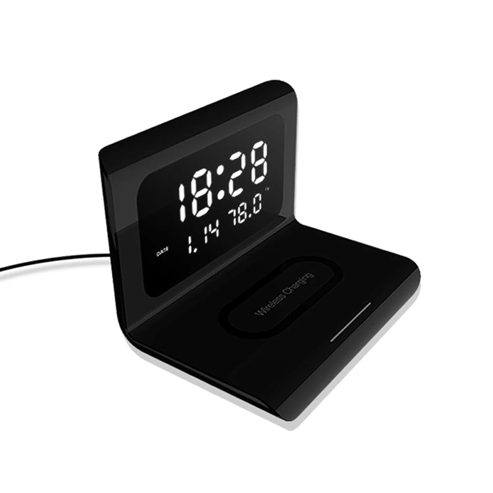 Chromacart Premium Wireless Charger Alarm Clock LED Smart Digital Clock Table Electronic Desktop Clocks with Temperature USB 10W Fast Charge Type C