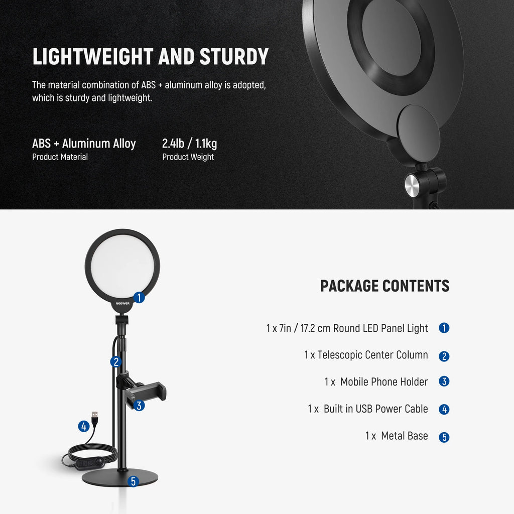 Chromacart NEEWER Basics 7" Desk Ring Light for Video Recording, 10W Dimmable Full Screen Key Lighting for iPhone Computer Laptop™