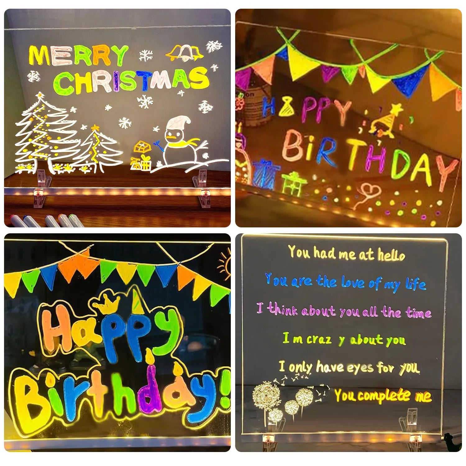LED Light Up Drawing Board-7 Colors Glow in Dark Acrylic Dry Erase Message Tabletop Board for Kids Adults,Birthday Festival Gift