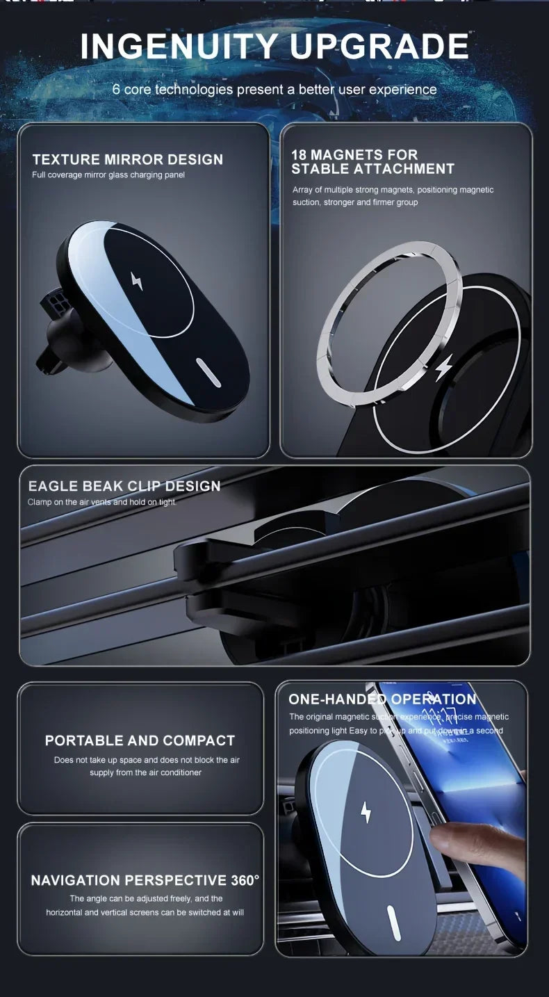 Chromacart Magnetic Car Wireless Charger Macsafe for iPhone 12 13 14 15 Pro Max Air Vent Car Phone Holder Stand Fast Car Charging Station™