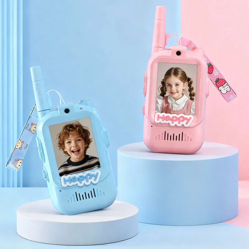 2 Pack Video Kids Walkie Talkie Rechargeable Toddler Toys with Voice Changer Children Indoor Outdoor Toys Camping Birthday Gifts