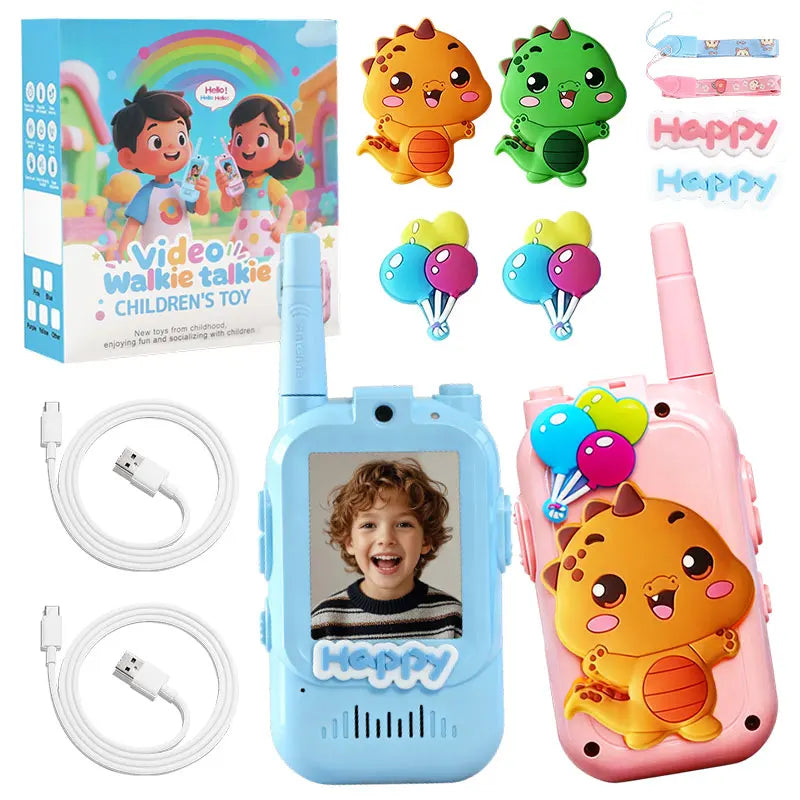 2 Pack Video Kids Walkie Talkie Rechargeable Toddler Toys with Voice Changer Children Indoor Outdoor Toys Camping Birthday Gifts