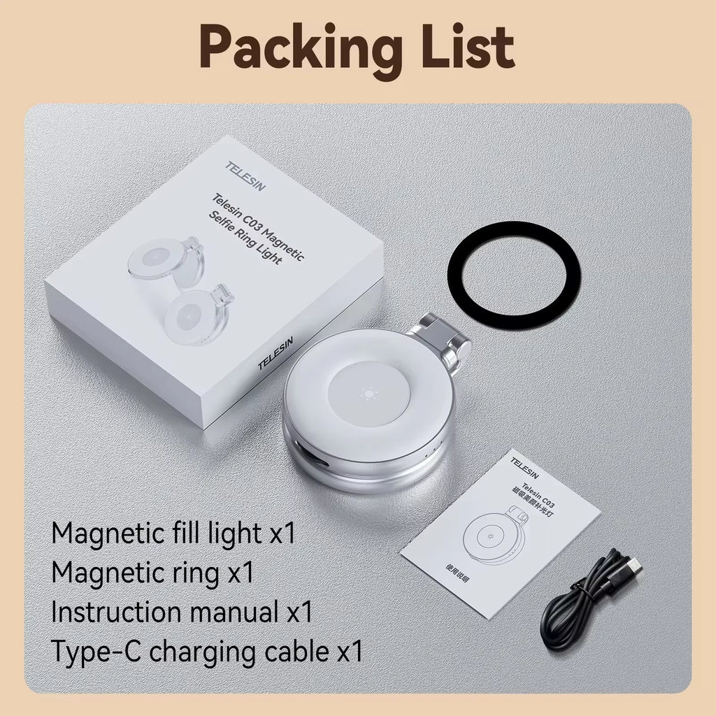 TELESIN Smartphone Magnetic Fill Light Mini Selfie Light 3 Modes Adjustable Brightness for Iphone XIAOMI HUAWEI SAMSUNG Phone