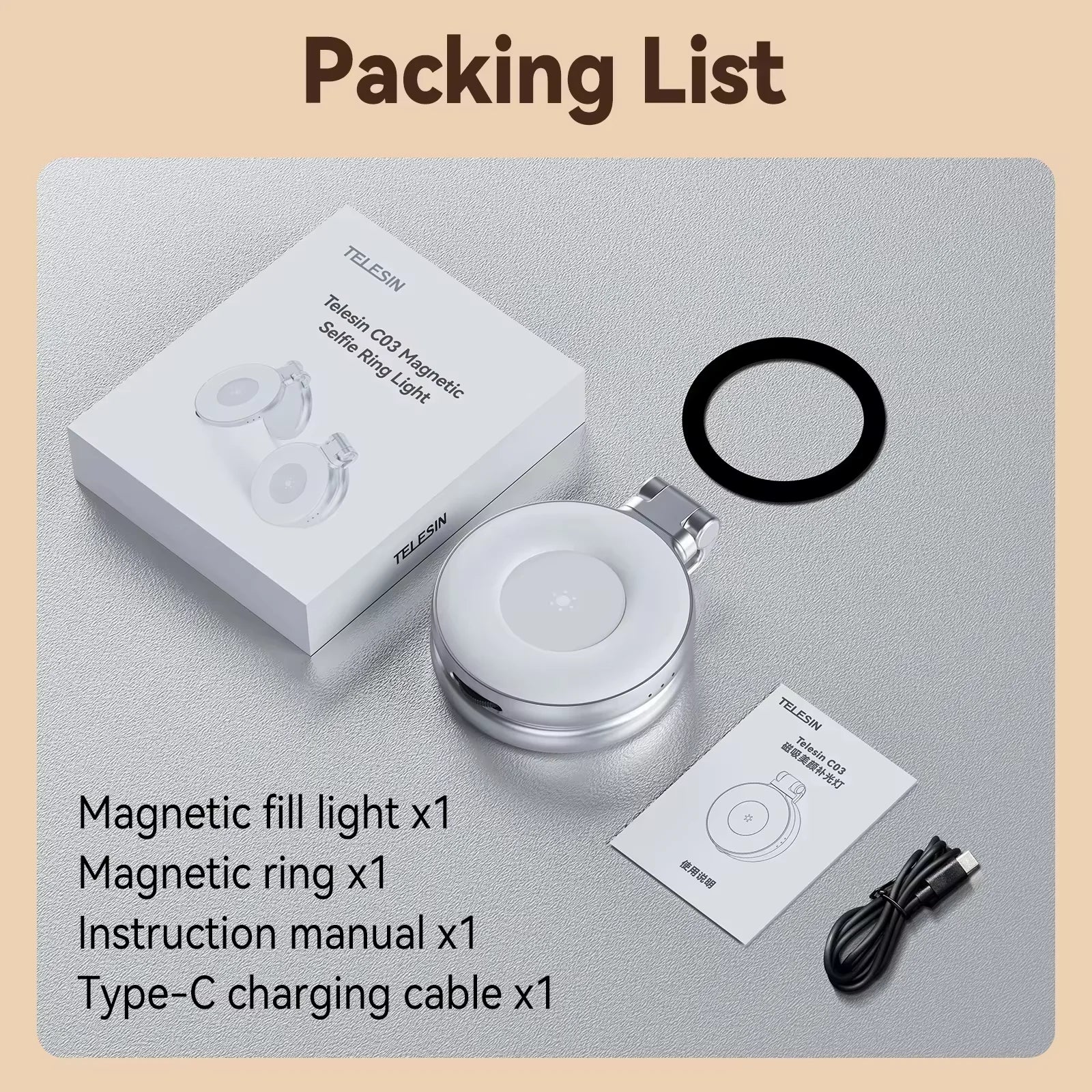 TELESIN Smartphone Magnetic Fill Light Mini Selfie Light 3 Modes Adjustable Brightness for Iphone XIAOMI HUAWEI SAMSUNG Phone