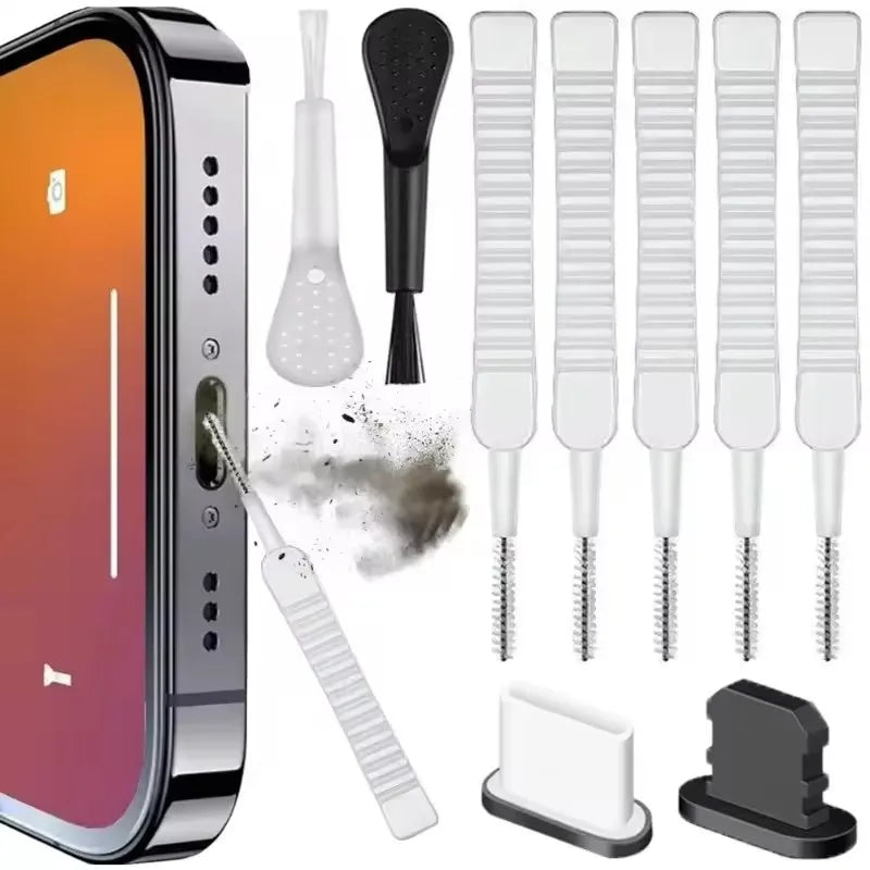 Chromacart Mobile Phone Speaker Charging Port Cleaning Set Dust Plug for iPhone 16 15 14 Earphones Clean Kit Brush for Samsung Xiaomi™
