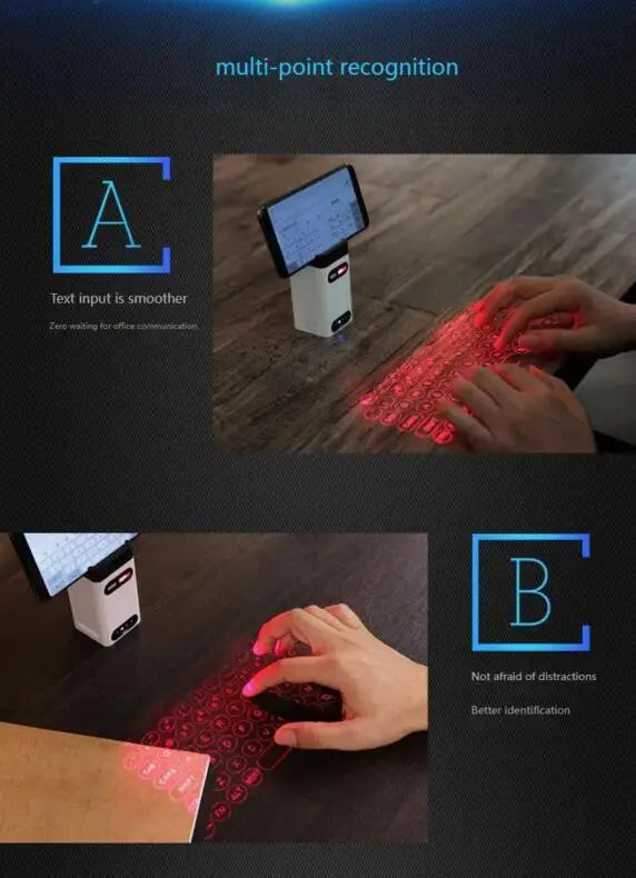 Chromacart Premium Bluetooth Wireless Laser Projection Virtual Keyboard As Phone Holder Can Power Phone Touch Air Typing Keyboard For Android IOS