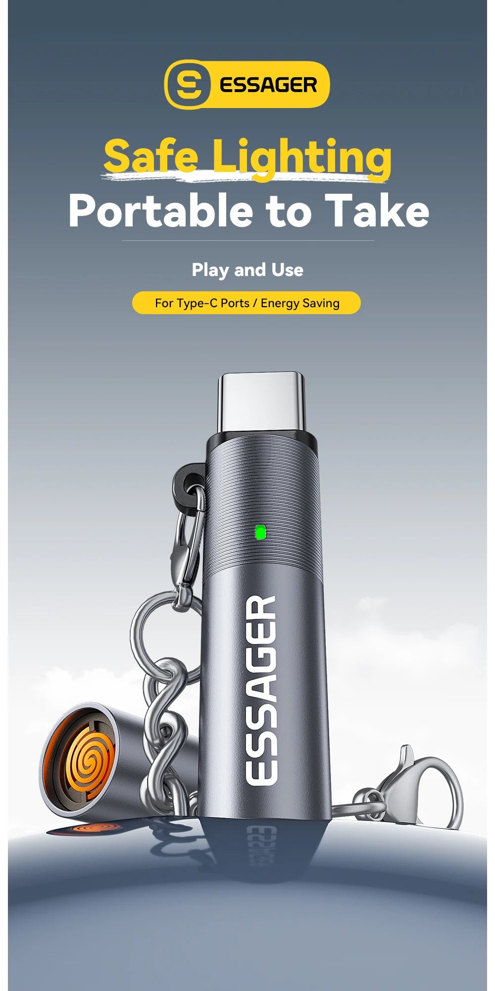 Chromacart Essager TypeC Mini Cigarette Lighter Tungsten Wire Blowing Safety and Energy Saving Without Charging Can Be Carried On The Plane™