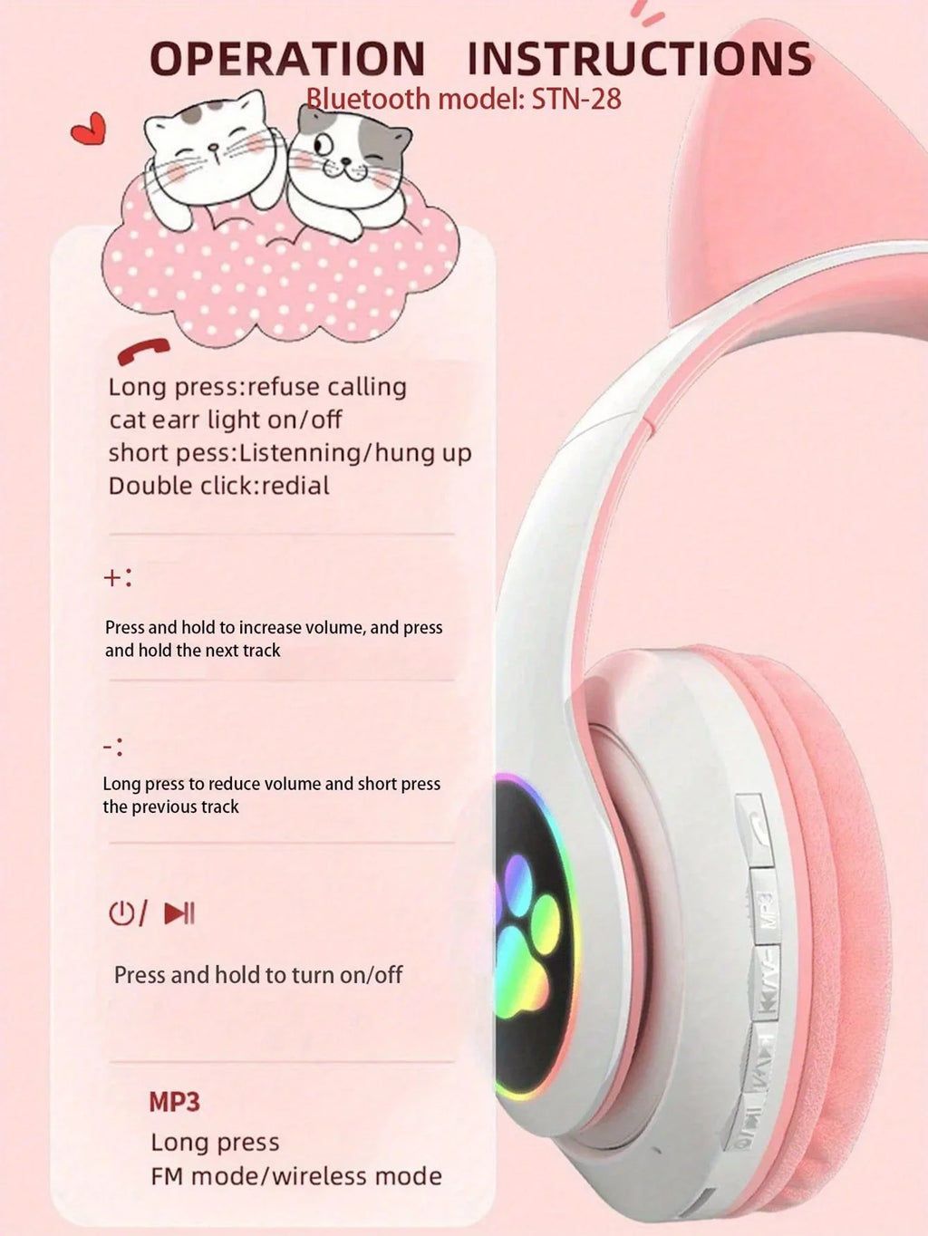 Chromacart KittyGlow™ LED Wireless Headphones for Kids