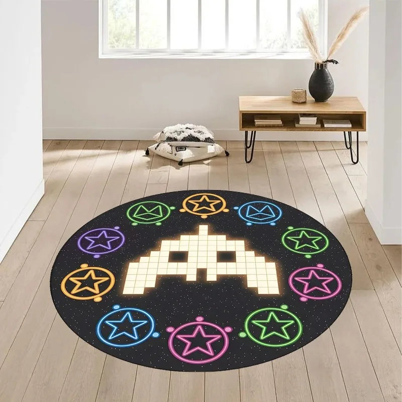 90s Classic Arcade Game Rug Video Gamer Carpet Gaming Round Rug Game Room Decor Gift for Gamer Colorful Round Rug Exquisite