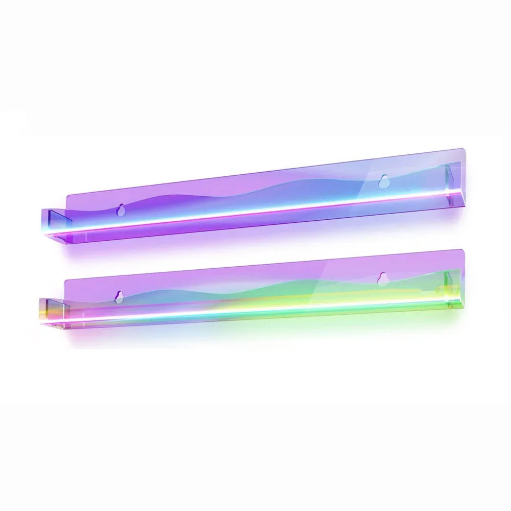 2/4Pcs Acrylic Floating Shelves Colorful Display Stand Rainbow Iridescent Wall Rack Shelf Office Storage Bookshelf Wall Hanging