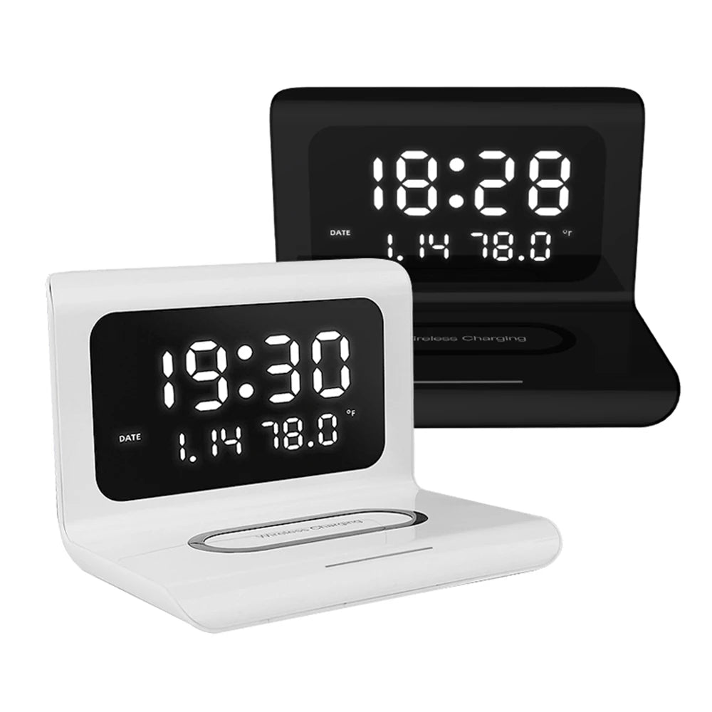 Chromacart Premium Wireless Charger Alarm Clock LED Smart Digital Clock Table Electronic Desktop Clocks with Temperature USB 10W Fast Charge Type C