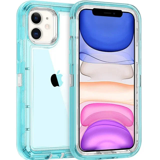 Chromacart 3IN1 Hybrid Heavy Duty Armor Full Body Transparent Case for IPhone 17 16 15 14 13 12 11 Pro Max Ott Case Box Shockproof Cover™