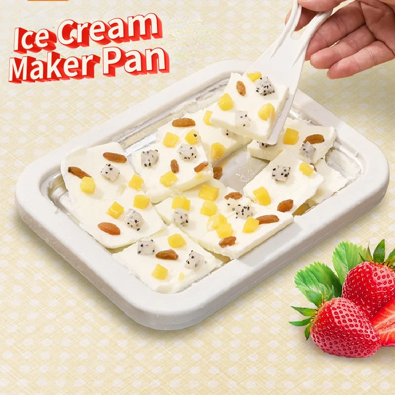 Ice Cream Maker Pan with 2 Scrapers Ice Cream Maker Plate Multifunctional Cold Sweet Fried Food Plate Rolled Ice Cream Maker