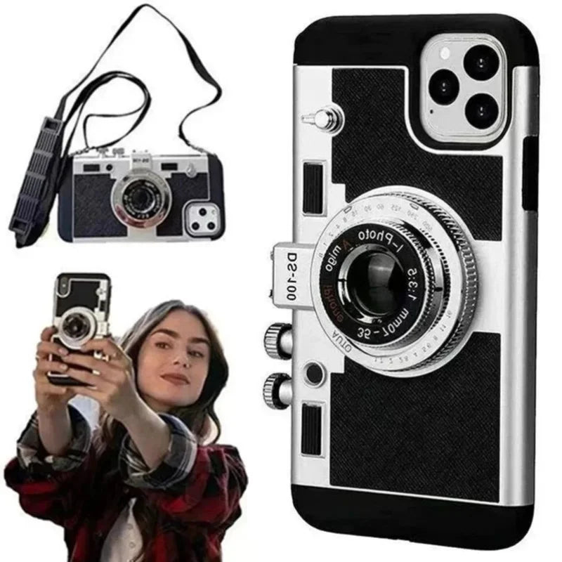 Chromacart Emily In Paris 3D Retro Camera Leather Case for IPhone XS XR X 7 8 Plus 11 13 14 15 16 Pro Max 12 Mini Cover sling 17 Air case™