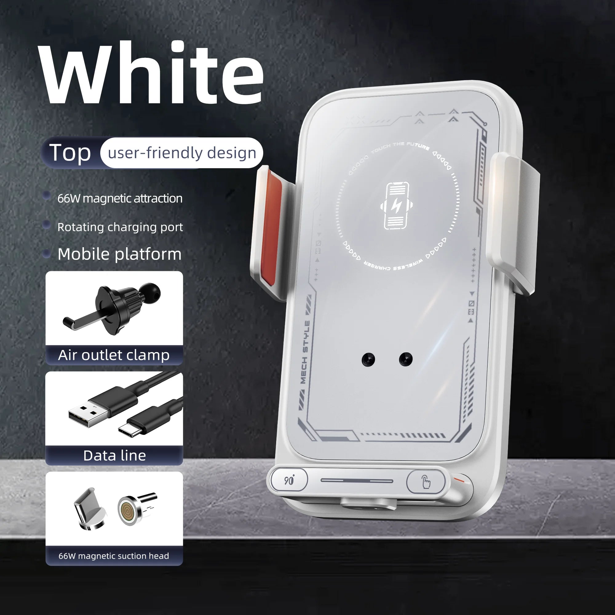 Chromacart HONGYUE 2025 new SD13 Car mobile phone holder 15W wireless charging. 66W magnetic charging head. All mobile phones can be used™