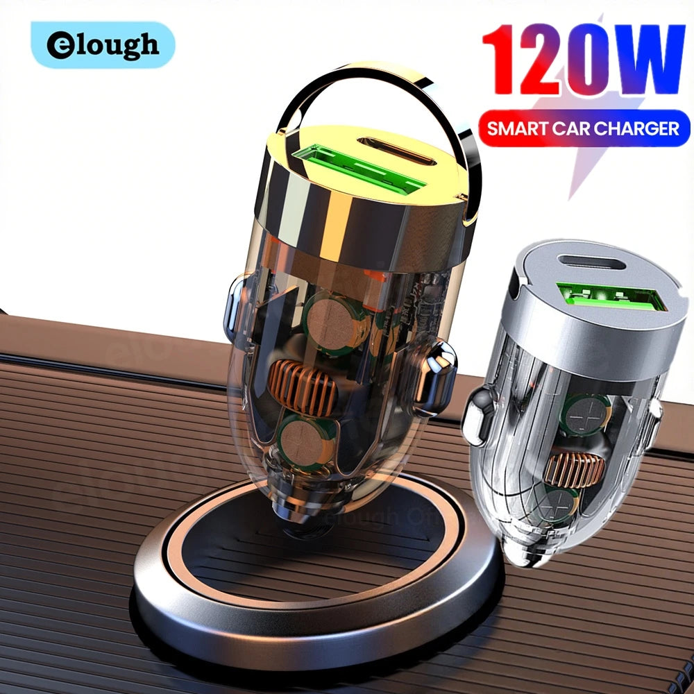 Chromacart Elough 120W Car Charger QC3.0 USB Type C Quick Charge Transparent Car Phone Charger Adapter For iPhone Xiaomi chargeur rapide™