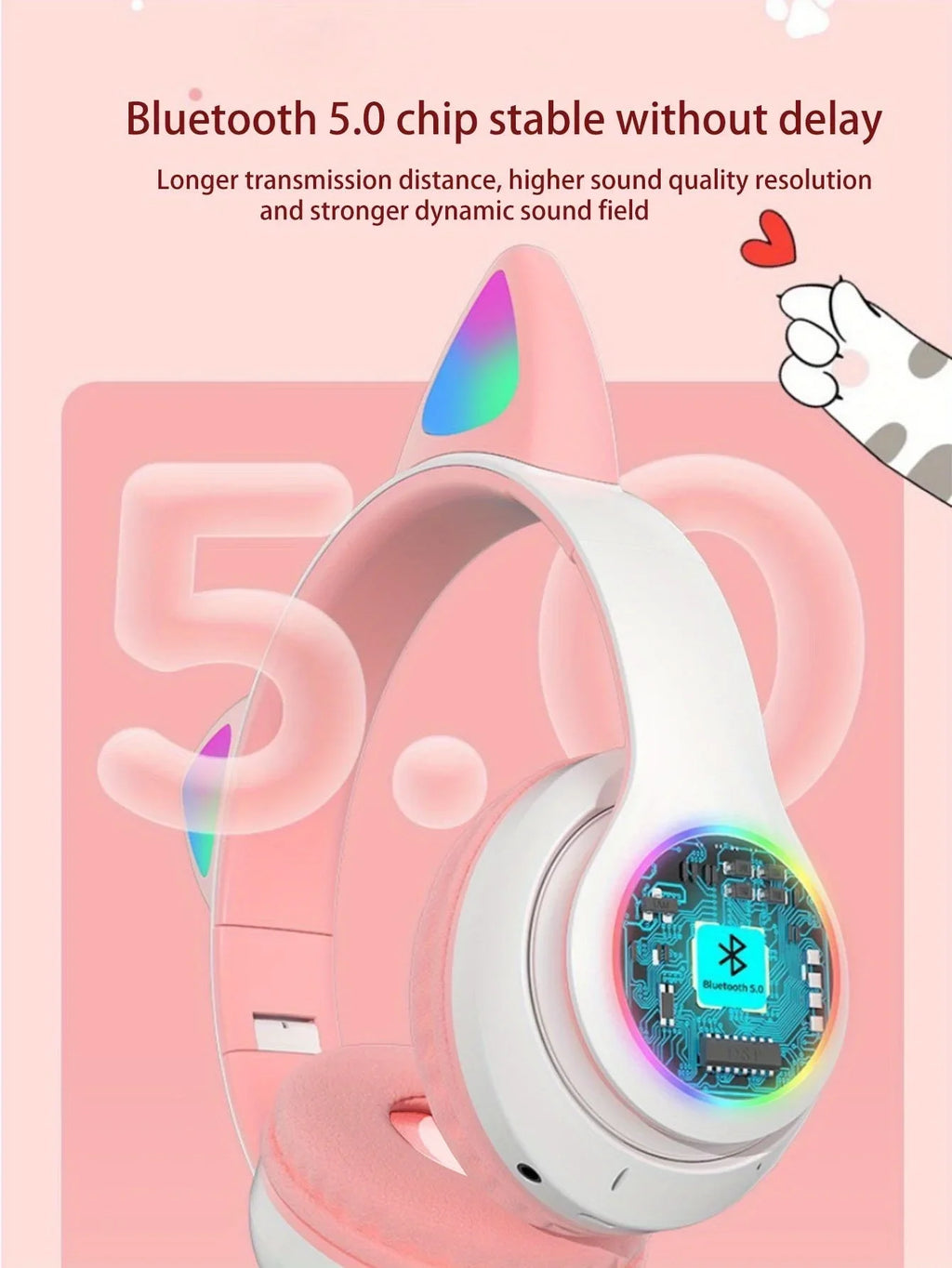 Chromacart KittyGlow™ LED Wireless Headphones for Kids