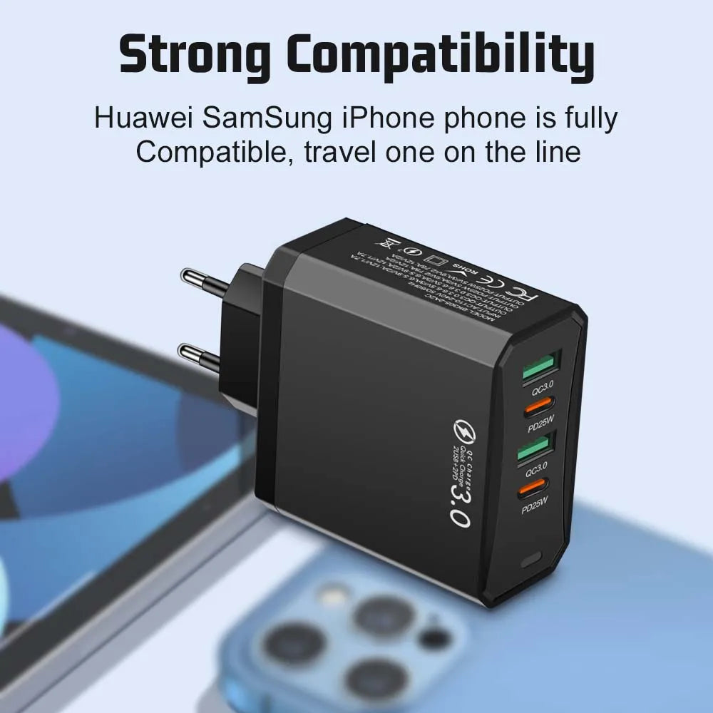Chromacart Total 100W 4 in 1 2 USB 2 Type C Quick Charging Fast Wall Charger For iPhone Samsung Xiaomi Huawei Oppo Mobile Phone Adapter™