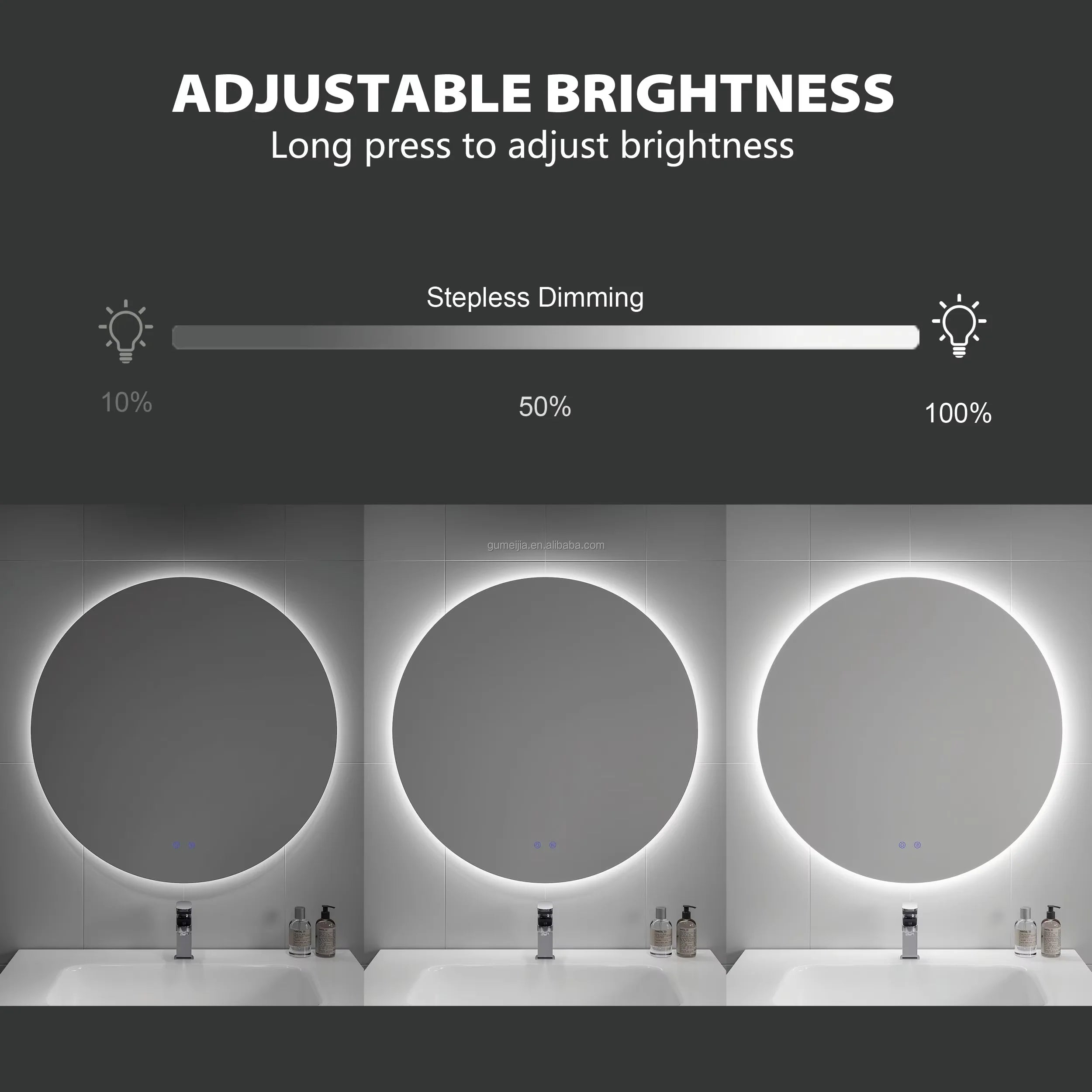 Modern LED Wall Mounted Semi-Circular Asymmetrical Mirror for Salon Hotel Bathroom Bedroom & Living Room Graphic Design Solution