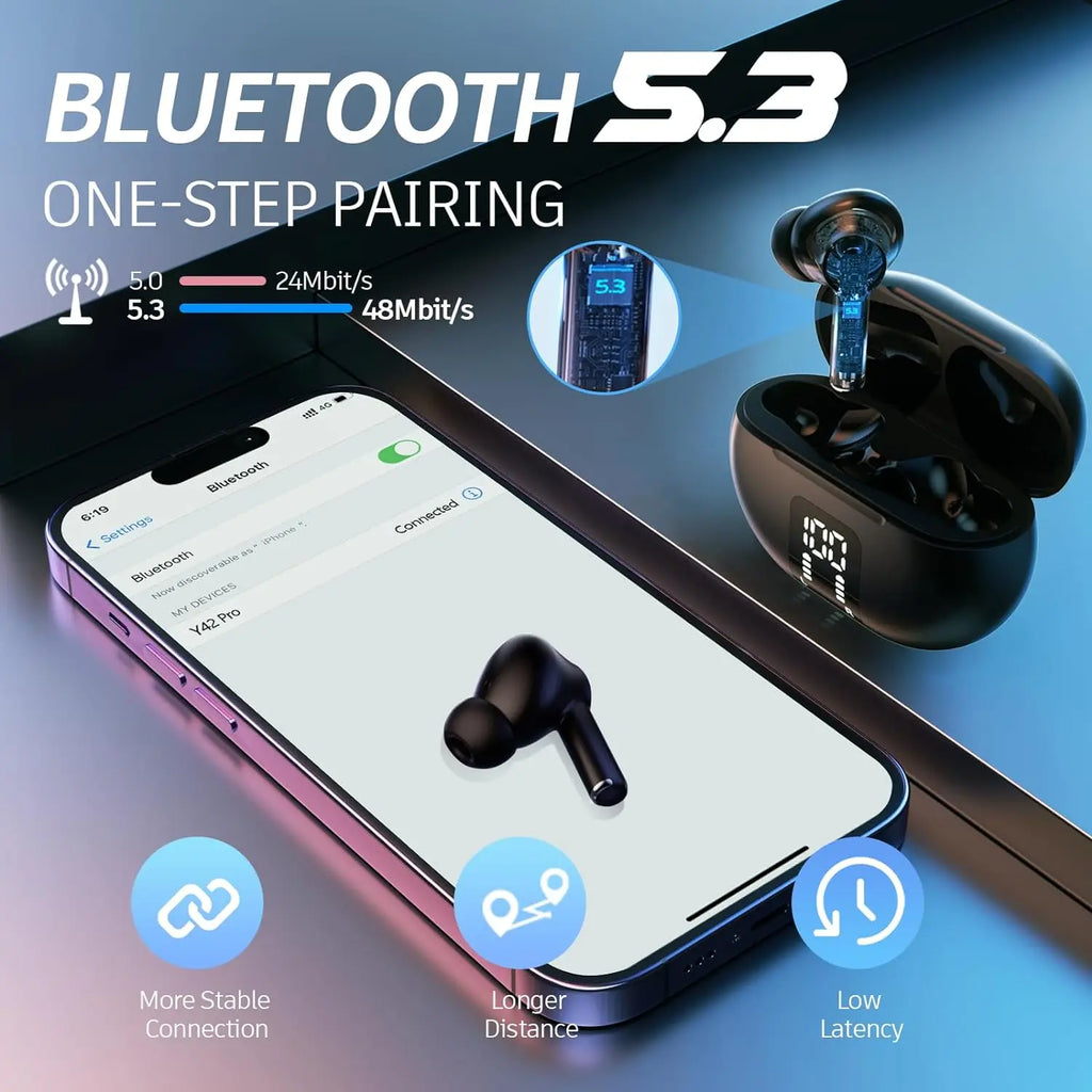 Chromacart Premium Wireless Earphone Bluetooth 5.3 Headphone 60H Playback LED Power Display Ear Buds Mic Noise Cancellation Stereo Sound Earphones