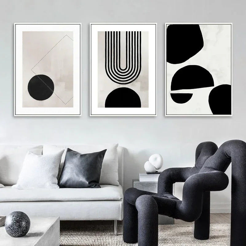 Modern Abstract Geometric Canvas Painting Boho Black White Poster Nordic Interior Living Room Wall Art Pictures for Home Deco
