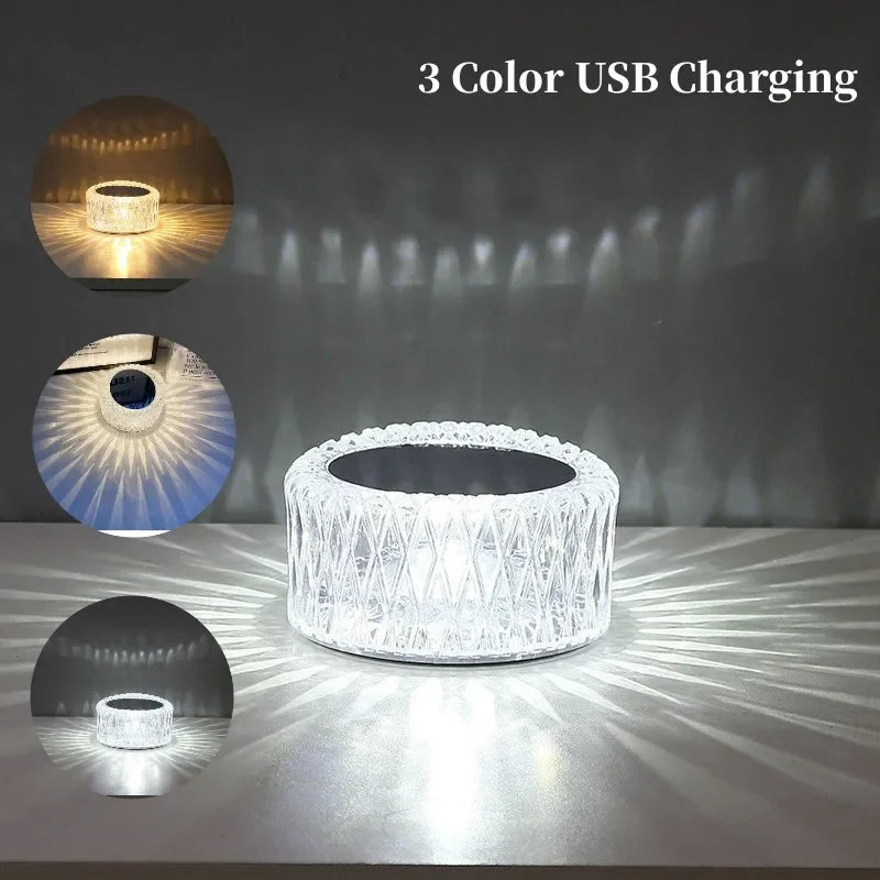 Creatively LED Crystal Table Lamp RGB USB Light Touch Projection For Home Bedroom Atmosphere Light Decoration LED Night Light