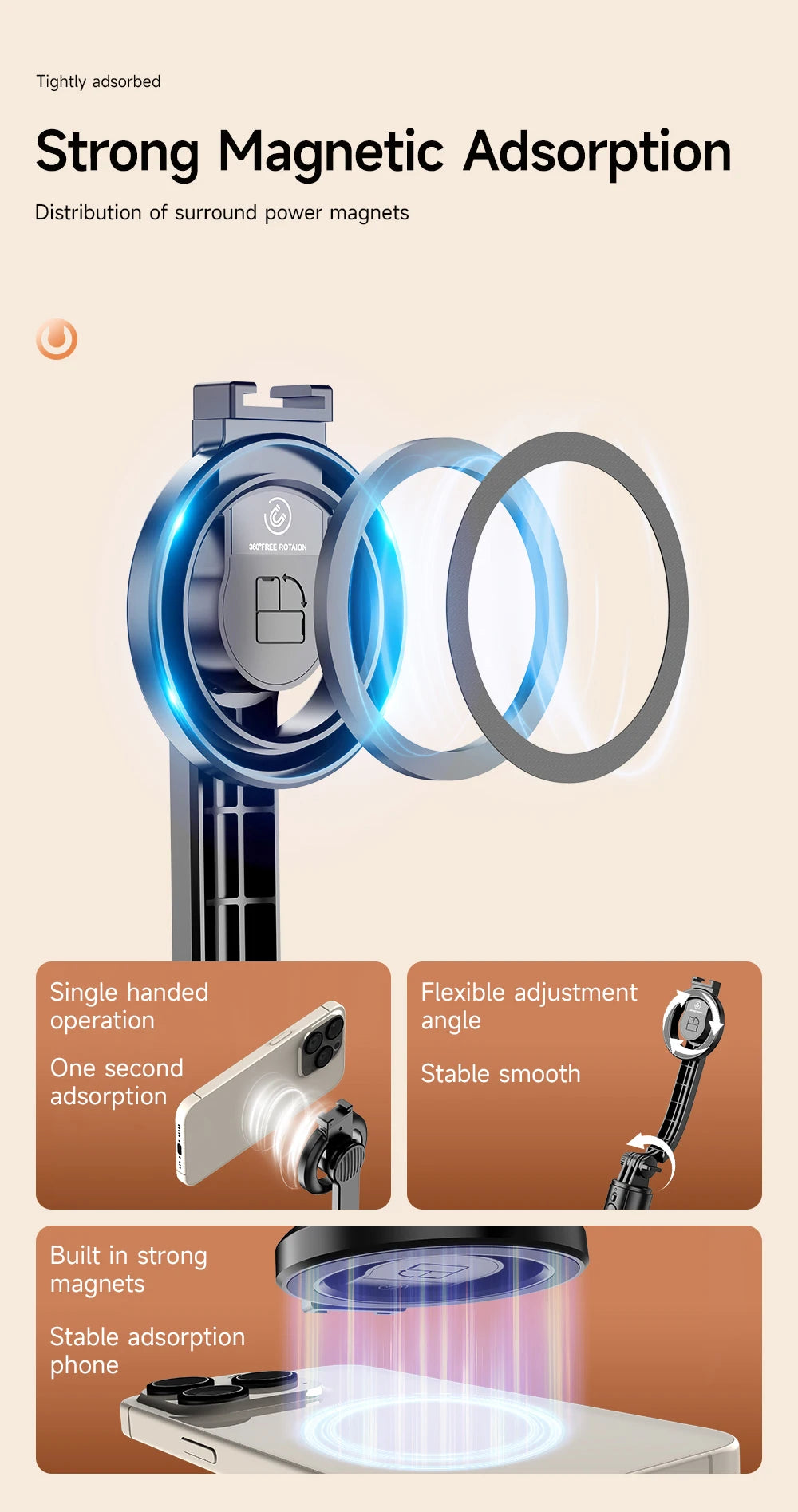 Chromacart KEELEAD Magnetic Selfie Stick with Bluetooth Remote Magsafe Cellphone Tripod Stand for iPhone 14 13 12 Pro Max Vertical Shooting™