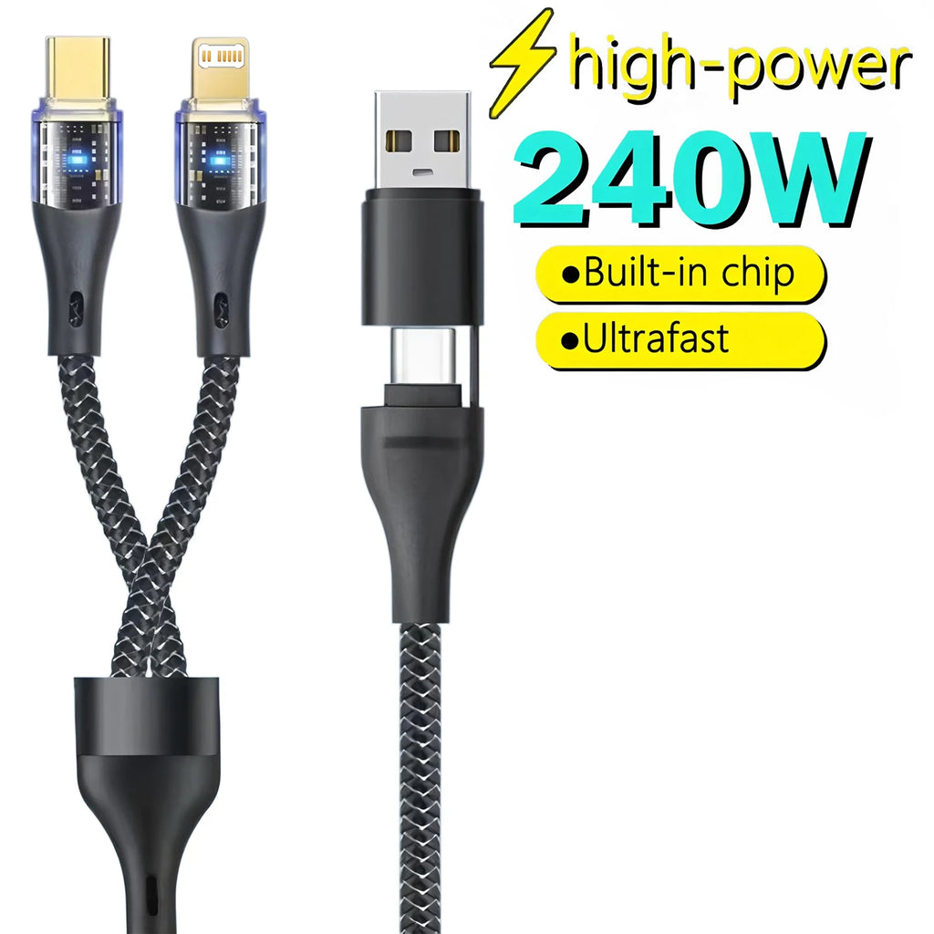 Chromacart 240W 2 in 2 Multi-function Mobile Phone Data Cable PD Fast Charge Cable Charger 4 in 1 for Samsung Huawei Xiaomi iPhone PD Cable™