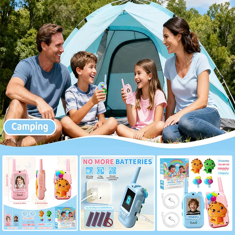 2 Pack Video Kids Walkie Talkie Rechargeable Toddler Toys with Voice Changer Children Indoor Outdoor Toys Camping Birthday Gifts