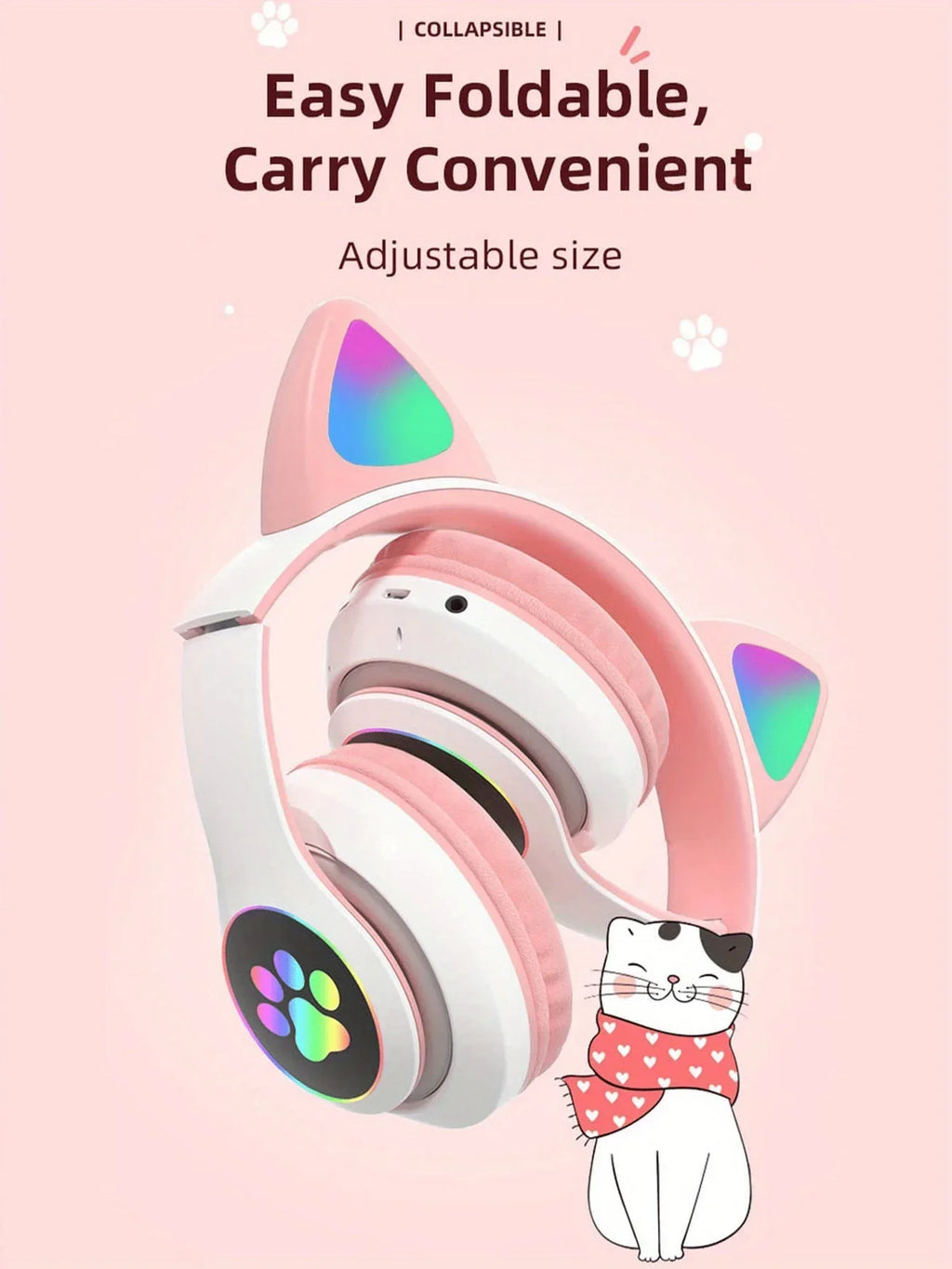Chromacart KittyGlow™ LED Wireless Headphones for Kids