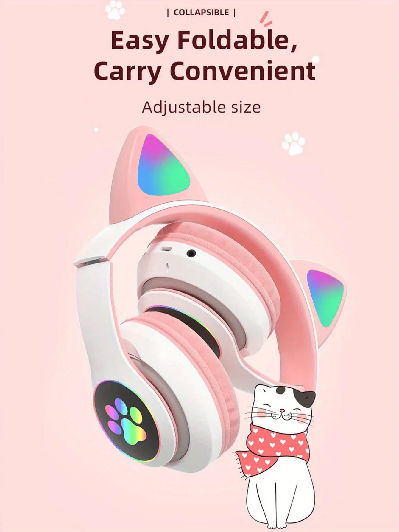 Chromacart KittyGlow™ LED Wireless Headphones for Kids