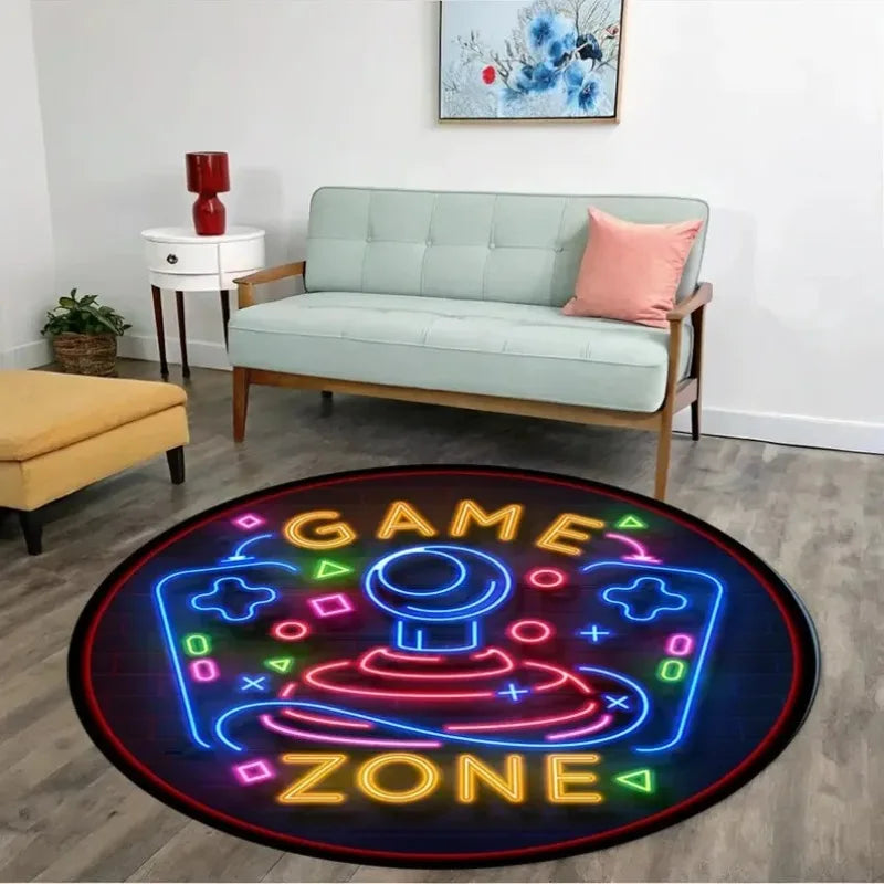 90s Classic Arcade Game Rug Video Gamer Carpet Gaming Round Rug Game Room Decor Gift for Gamer Colorful Round Rug Exquisite