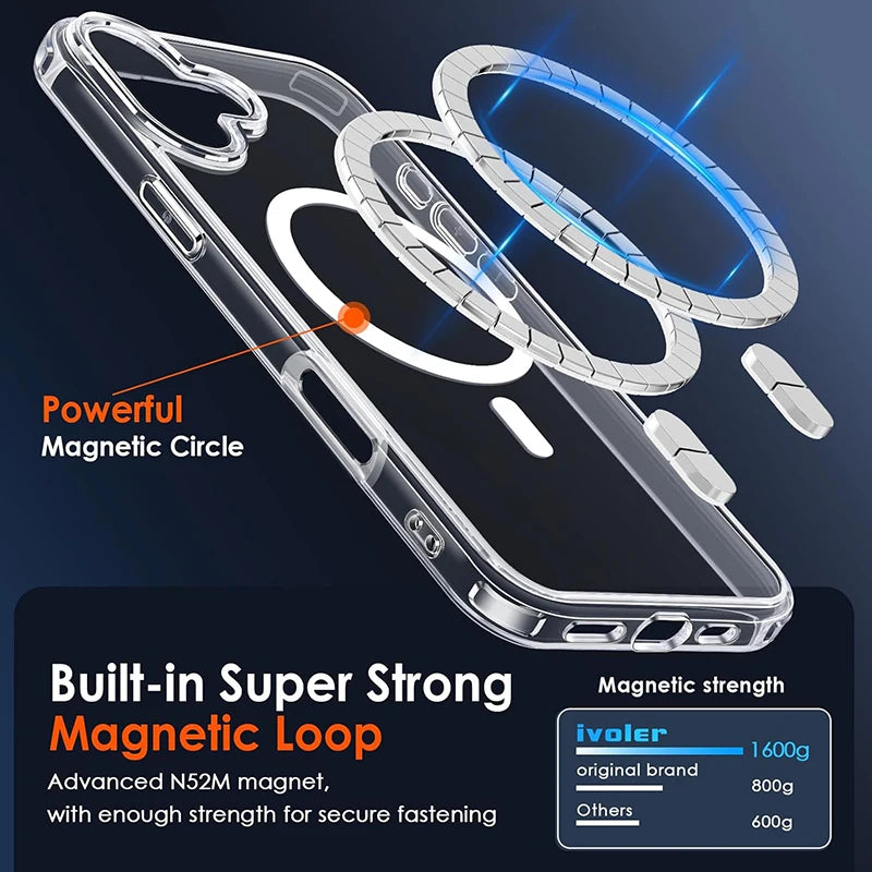 Chromacart Luxury Magnetic Wireless Charge For Magsafe Case for iPhone 17 16 15 14 13 12 11 Pro Max Plus Mini Back Cover Transparent Case™
