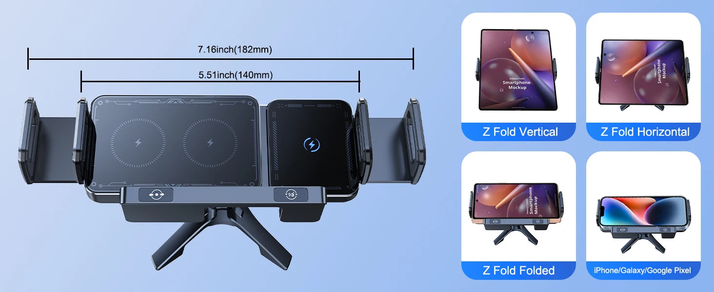 Chromacart Hipacool Wireless Charger 15W Fold Screen Phone Stand Fast Charging Car Air Vent Phone Holder for Samsung Fold 7 6 iPhone 17 16™