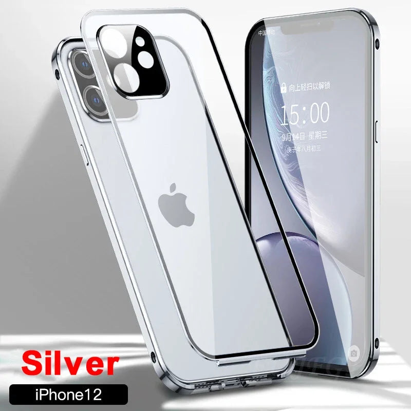 Chromacart 360 Double Sided Magnetic Adsorption Metal Case for iPhone 17 16 15 14 13 12  Pro Max Glass Cover Camera Lens Protector Film™