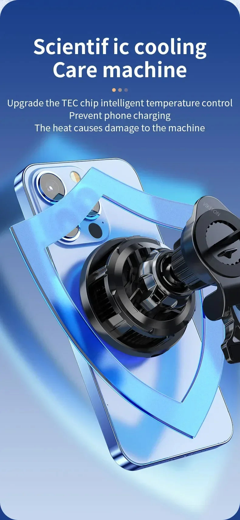 Chromacart Premium Ice Cooling Magnetic Wireless Car Charger Fast Charging Station for iPhone 16 15 14 13 12 Pro Max MacSafe Car Phone Holder Stand