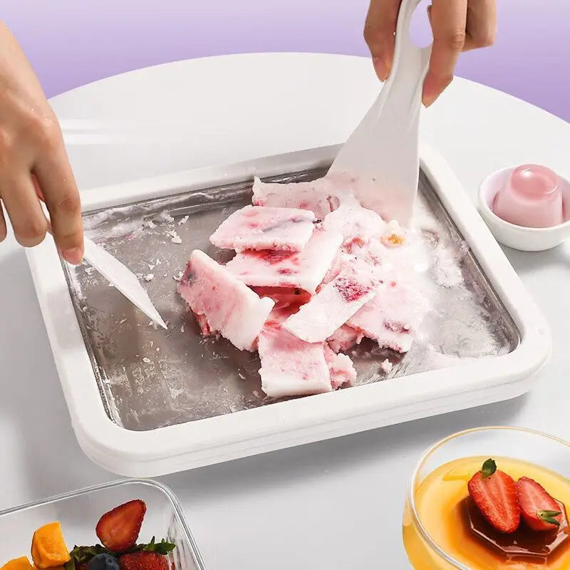 Ice Cream Maker Pan with 2 Scrapers Ice Cream Maker Plate Multifunctional Cold Sweet Fried Food Plate Rolled Ice Cream Maker
