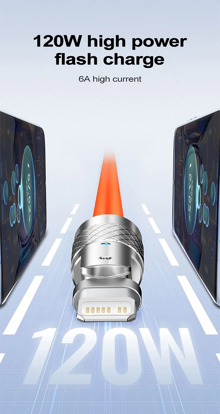 Chromacart Premium 120W 6A Silicone USB Charger Date Cable For iPhone 14 13 12 11 Pro Max Mini 180 Rotating Ultra Fast Charging Lightning Wire Cord