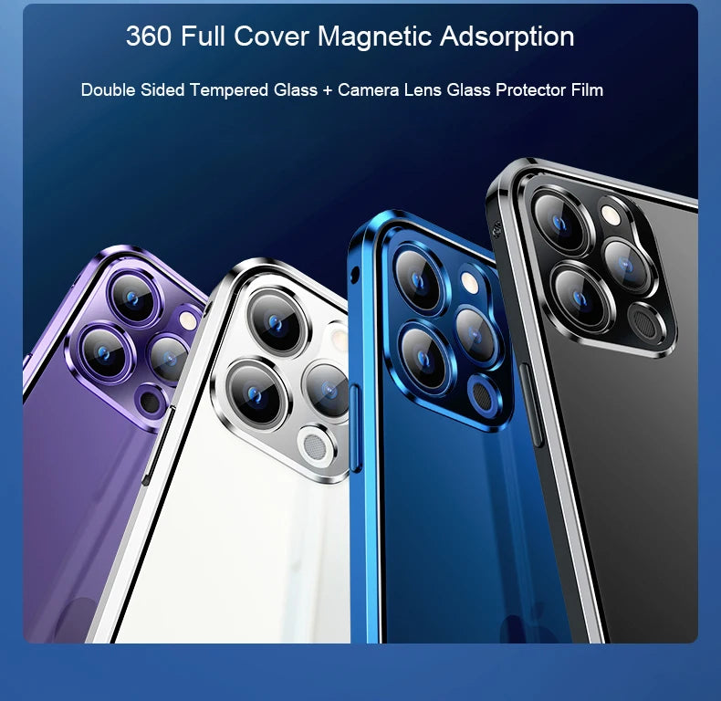 Chromacart 360 Double Sided Magnetic Adsorption Metal Case for iPhone 17 16 15 14 13 12  Pro Max Glass Cover Camera Lens Protector Film™