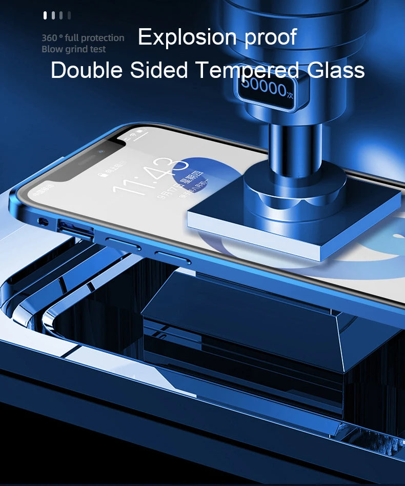 Chromacart 360 Double Sided Magnetic Adsorption Metal Case for iPhone 17 16 15 14 13 12  Pro Max Glass Cover Camera Lens Protector Film™