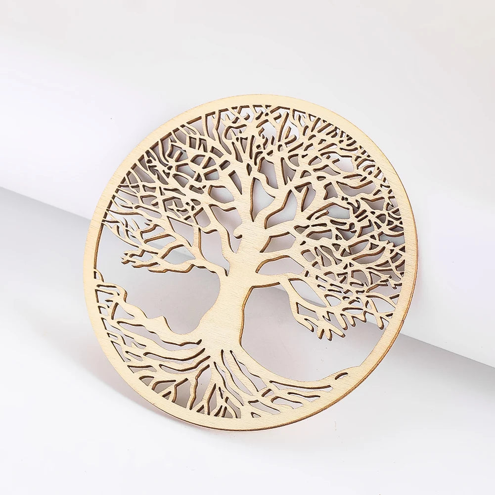 10cm Tree of Life Wooden Wall Art Round Hollow Decor Hanging Ornament Yoga Meditation Sacred Craft Home Decor Spiritual Coaster