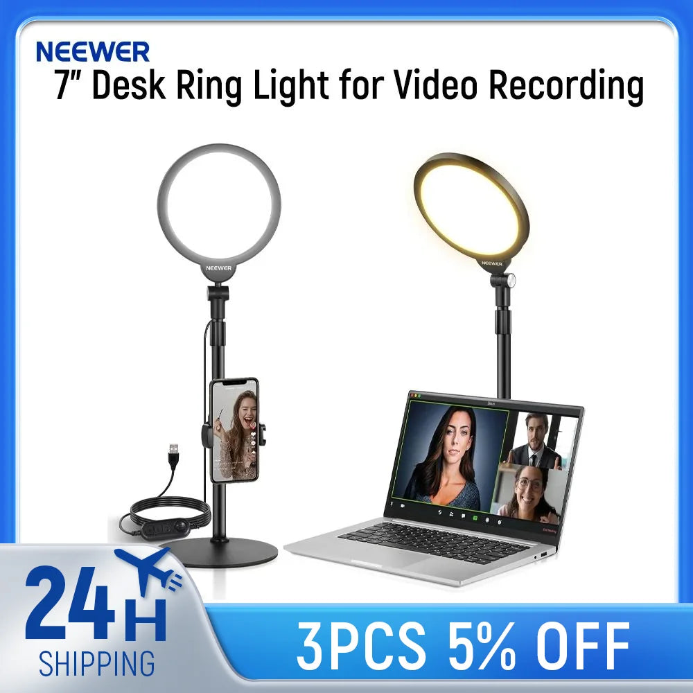 Chromacart NEEWER Basics 7" Desk Ring Light for Video Recording, 10W Dimmable Full Screen Key Lighting for iPhone Computer Laptop™