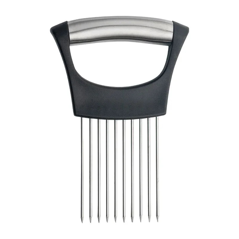 1pc Stainless Steel Onion Cutter Holder Food Slicers Assistant Tomato Onion Slicer Holder Vegetables Cutting Fork Kitchen Gadget