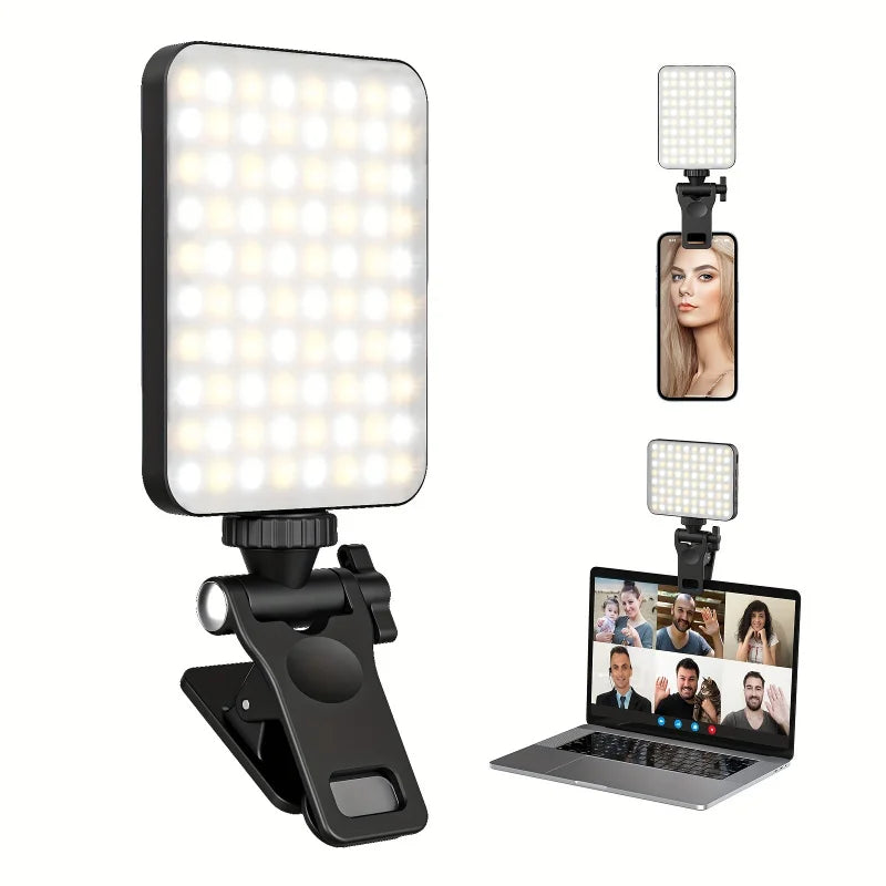 Chromacart Rechargeable selfie light, mobile phone clip fill light, laptop and tablet portable light, for live video conference, Zoom Call™