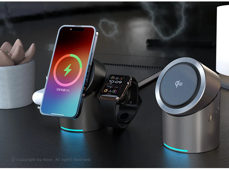 New Truly Qi2 3 In 1 Magsafe Magnetic Touch Button Wireless Charger For Android iPhone iWatch Airpods Fast Charging Dock Station