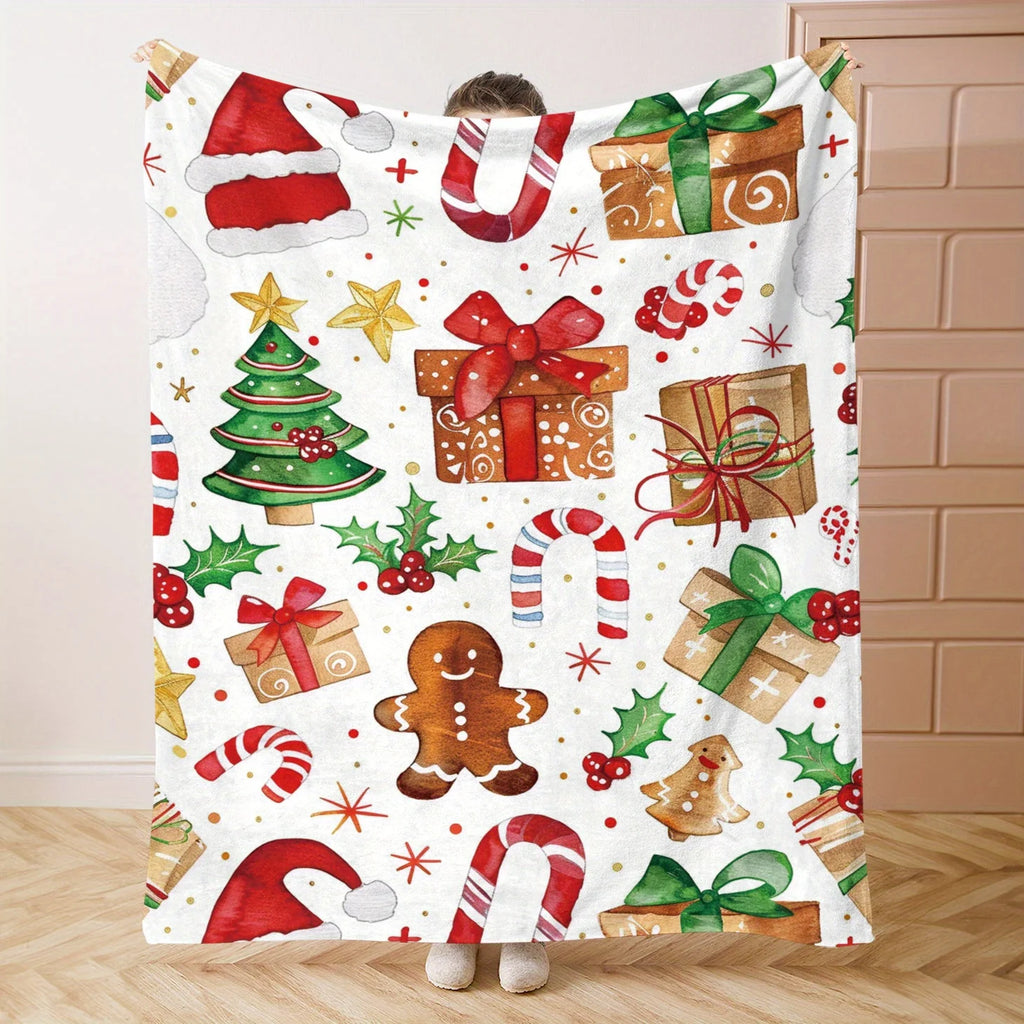 Christmas Themed Knitted Flannel Throw Blanket - 100% Polyester Soft and Comfortable Quilted Bedding, Sofa, Office, Gift